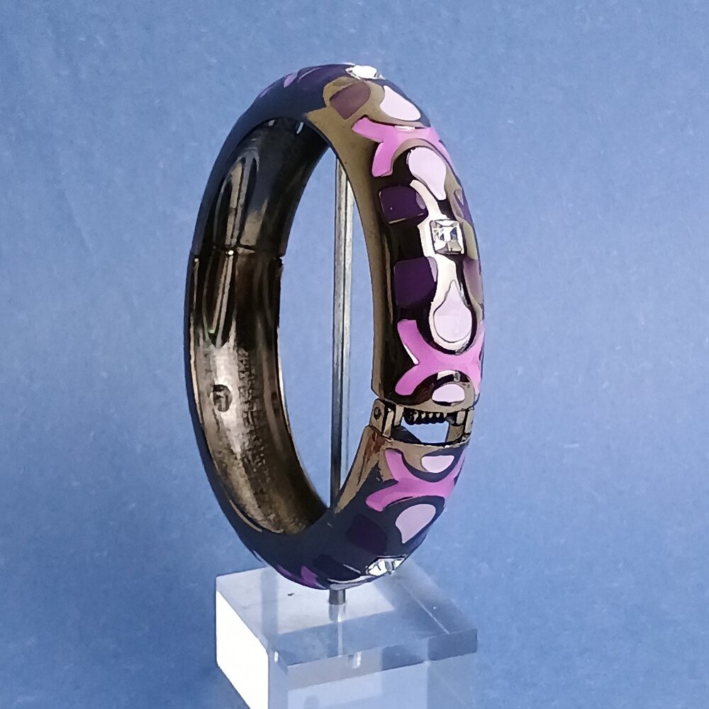 Abstract Water Drop Pattern Gunmetal Enamel Hinge Bangle Clamper Round Bracelet